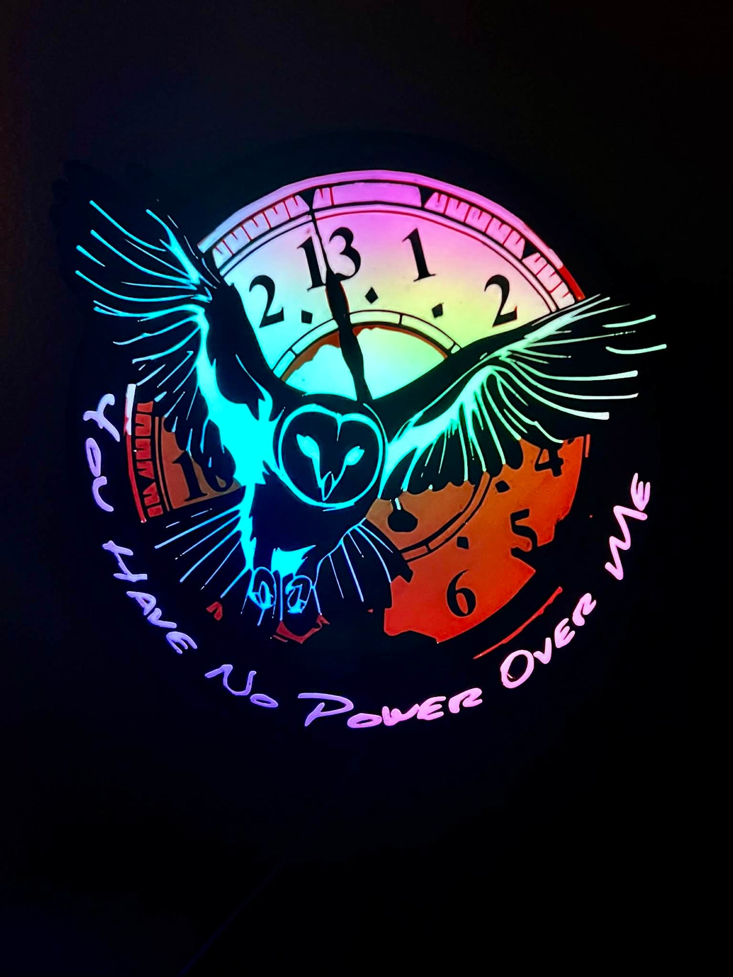 Labyrinth-Inspired RGB Owl Clock Display – “You Have No Power Over Me” – Lighted Wall Art