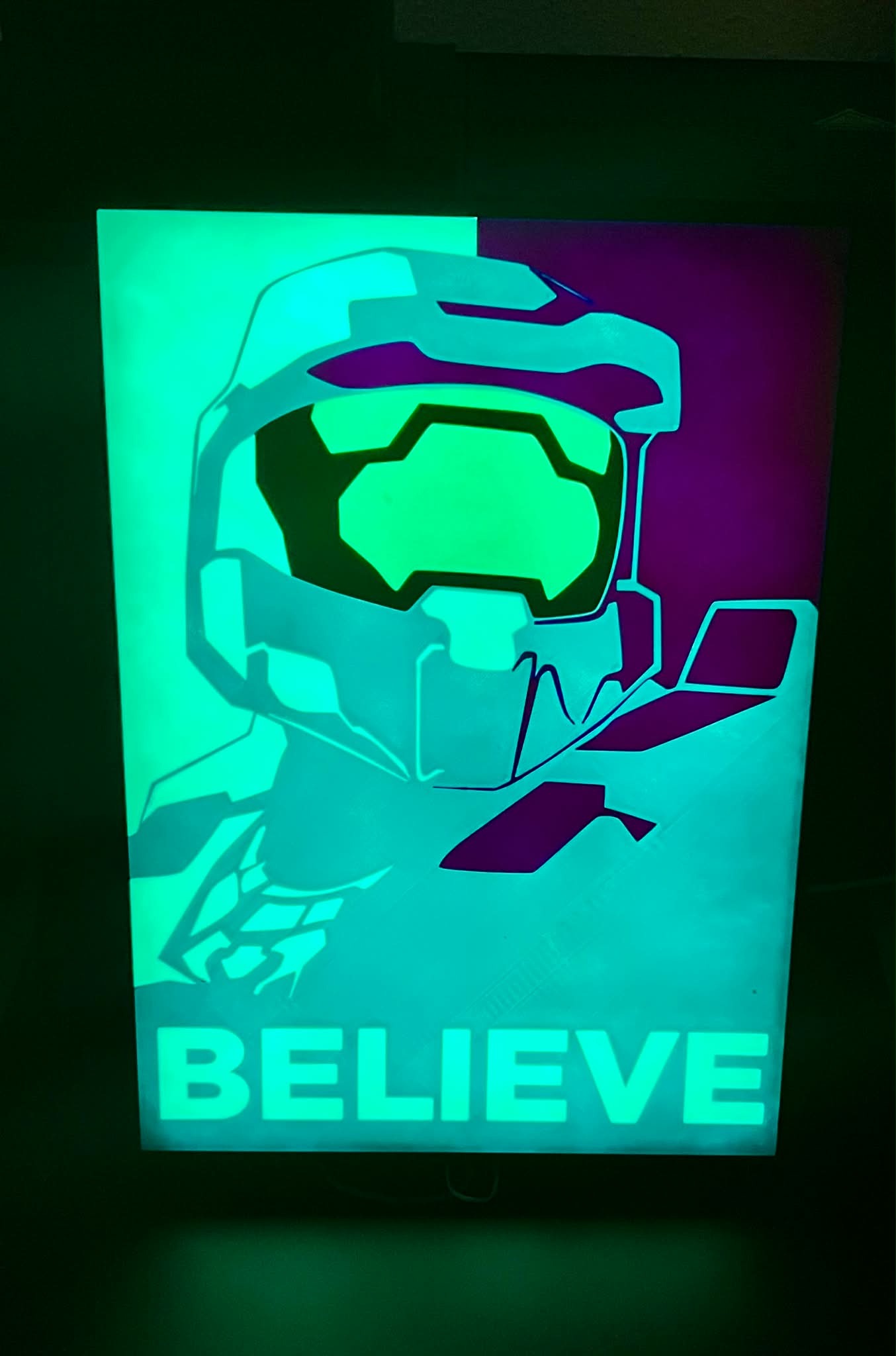 Master Chief “BELIEVE” RGB Display Light Box | Halo-Inspired LED Wall Art | Sound Reactive Gaming Decor