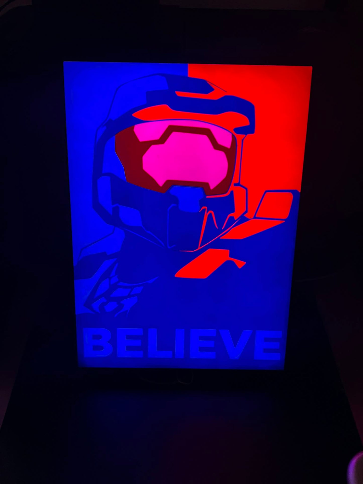Master Chief “BELIEVE” RGB Display Light Box | Halo-Inspired LED Wall Art | Sound Reactive Gaming Decor