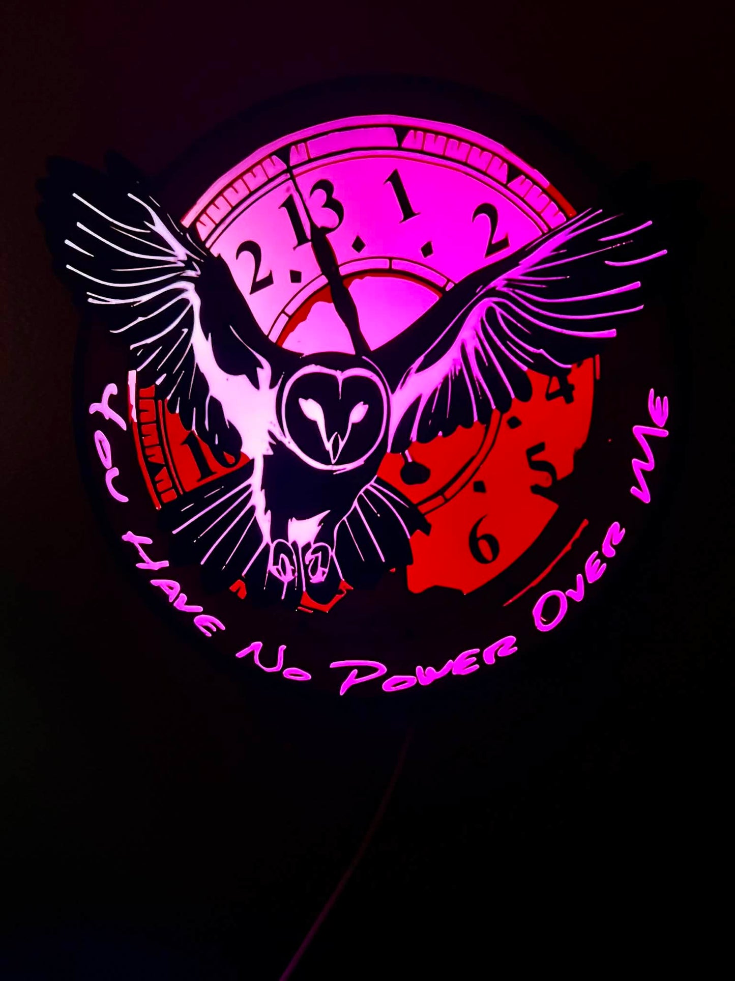 Labyrinth-Inspired RGB Owl Clock Display – “You Have No Power Over Me” – Lighted Wall Art