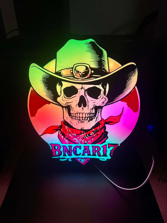 Custom RGB Logo Light Box – Skull Cowboy Design