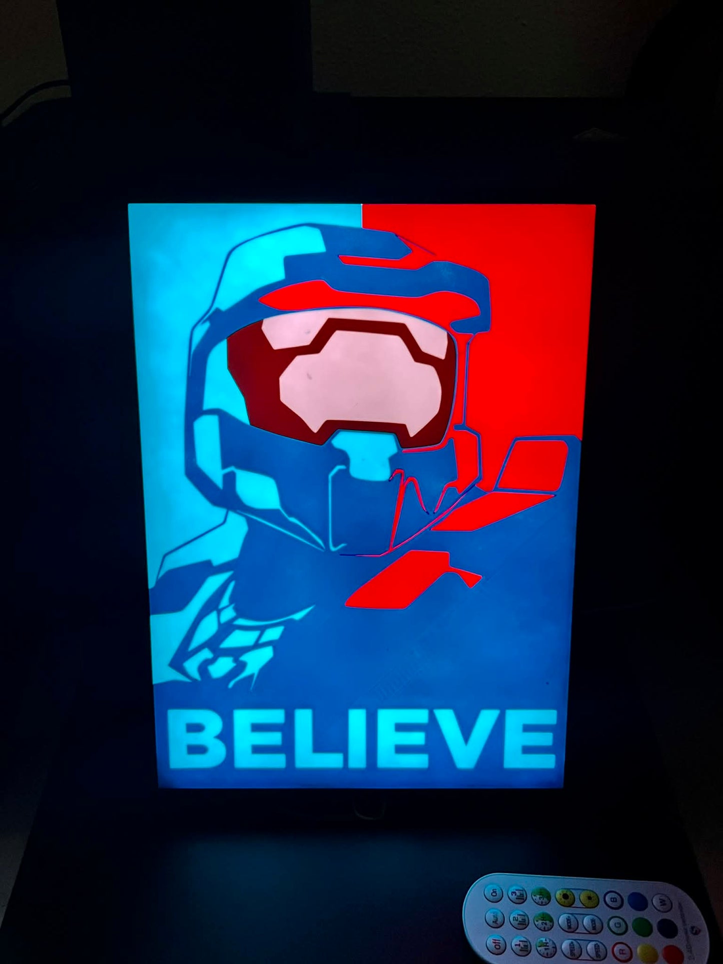 Master Chief “BELIEVE” RGB Display Light Box | Halo-Inspired LED Wall Art | Sound Reactive Gaming Decor