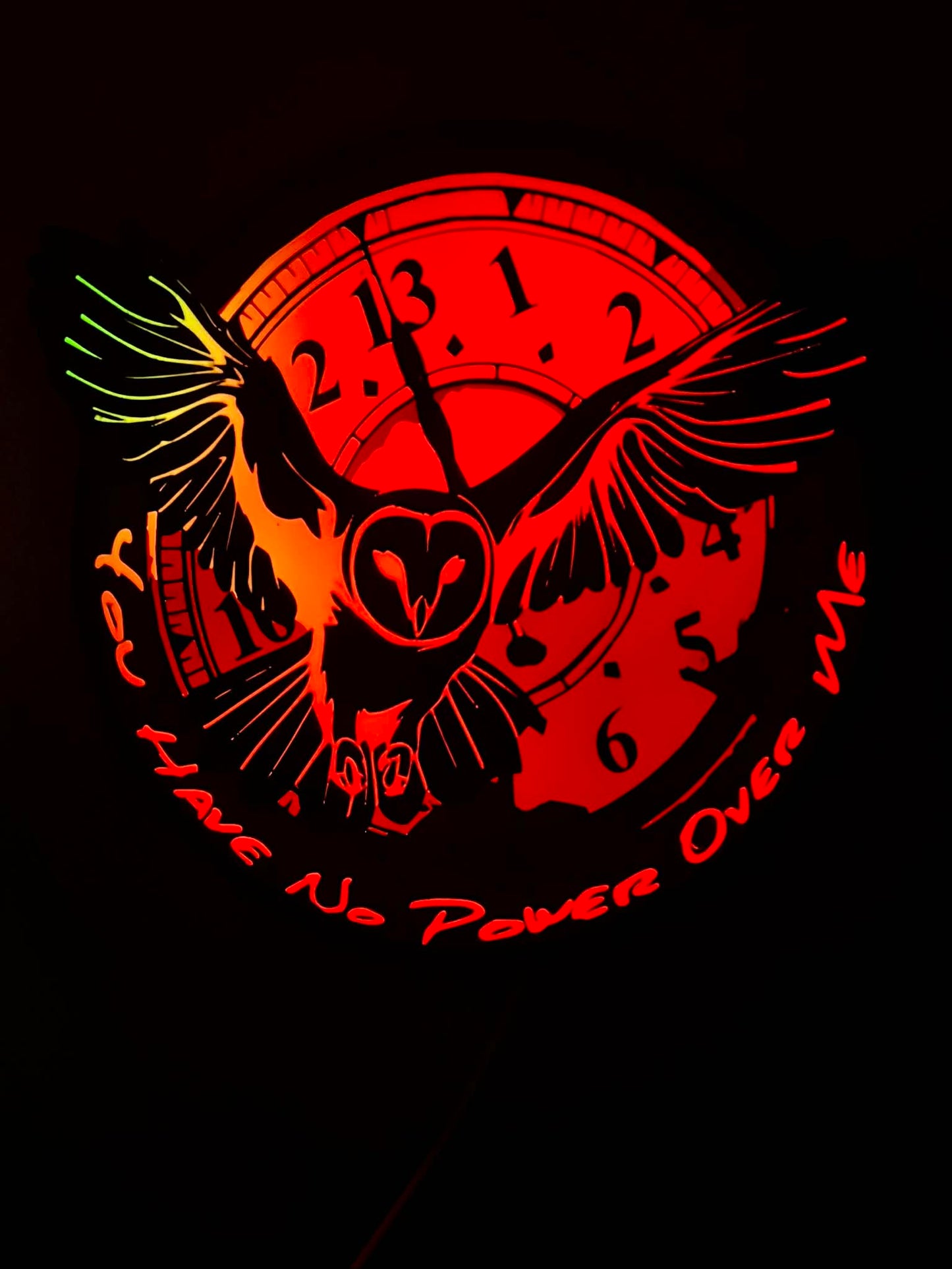 Labyrinth-Inspired RGB Owl Clock Display – “You Have No Power Over Me” – Lighted Wall Art