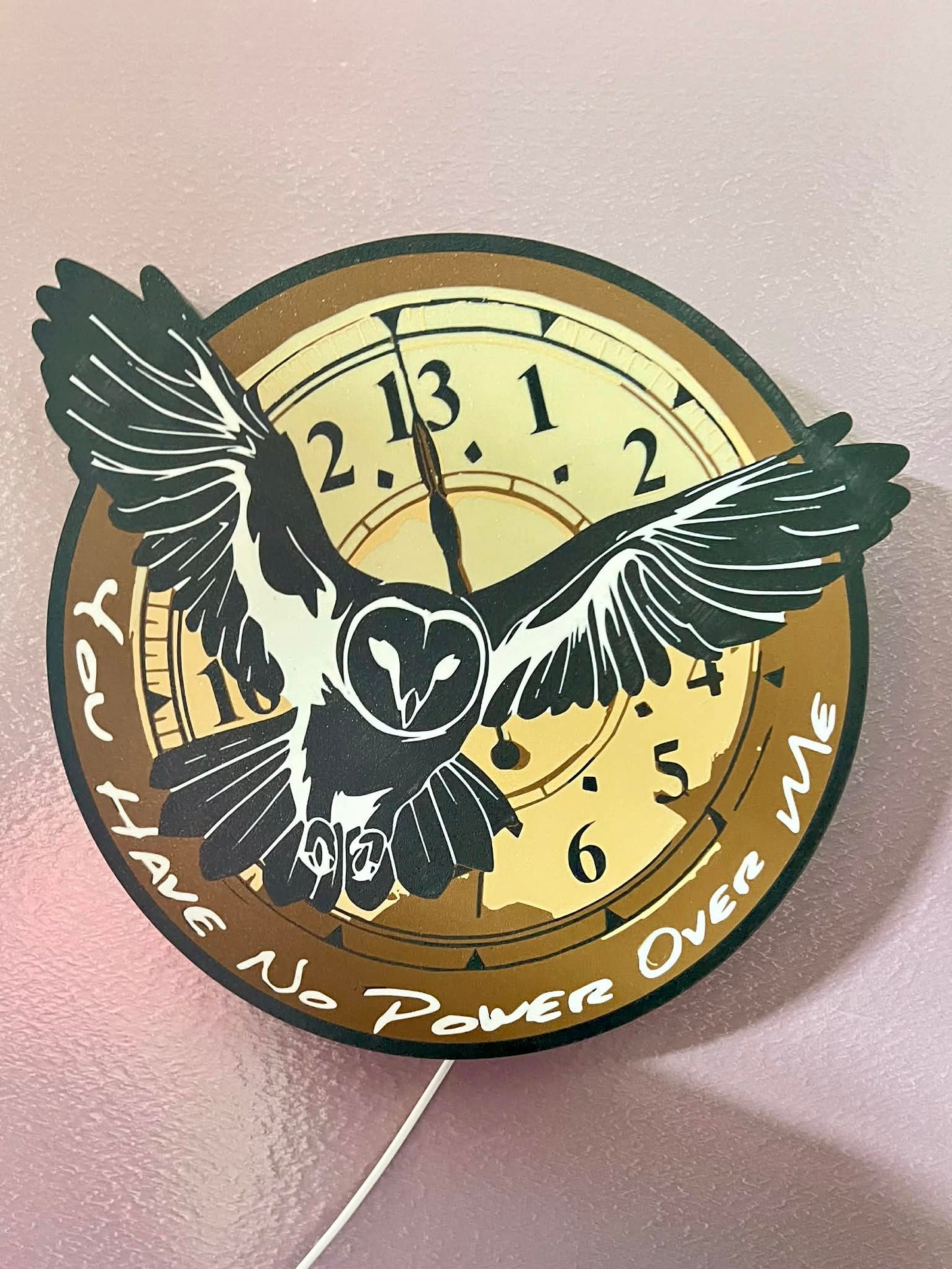 Labyrinth-Inspired RGB Owl Clock Display – “You Have No Power Over Me” – Lighted Wall Art