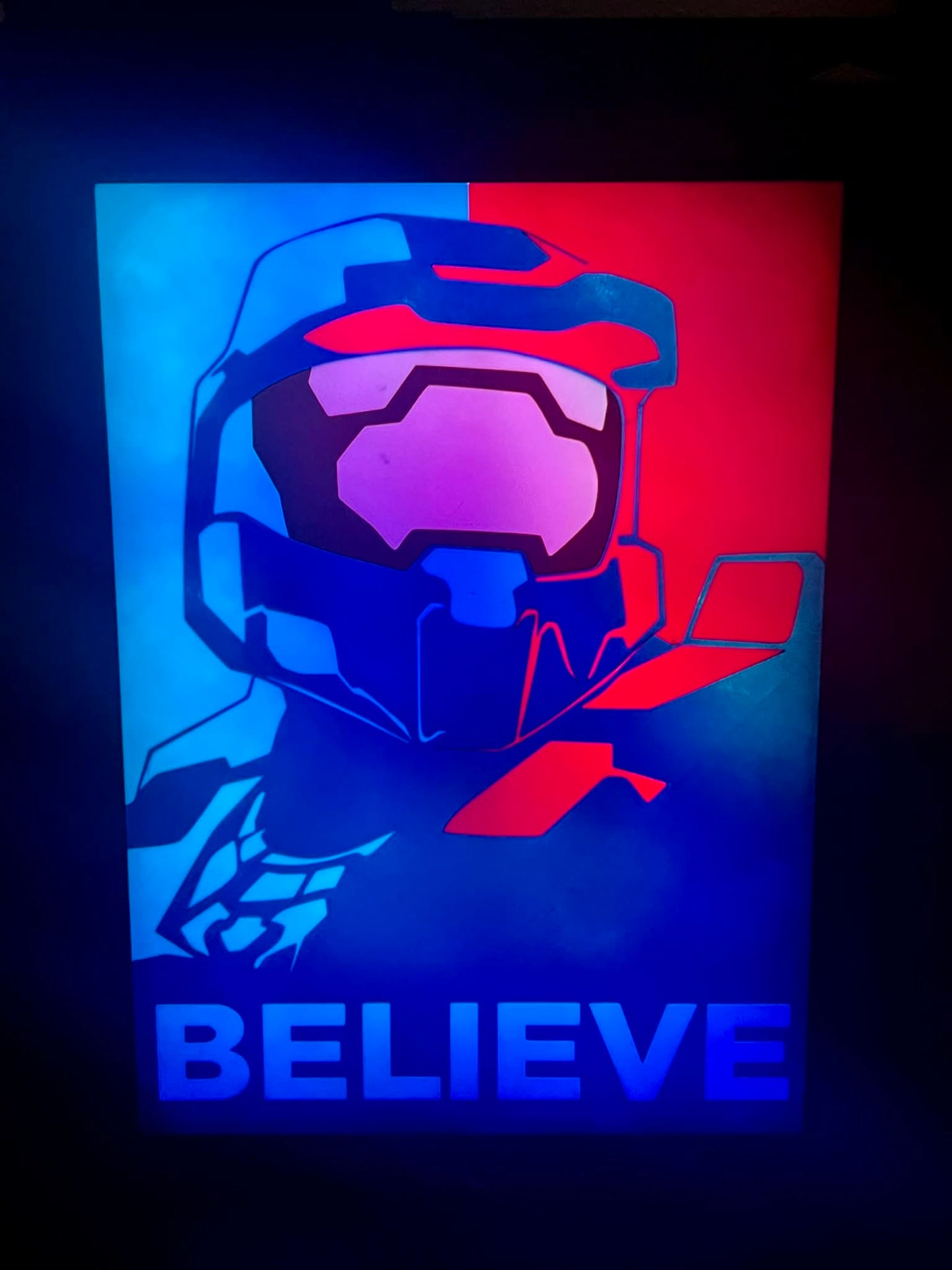 Master Chief “BELIEVE” RGB Display Light Box | Halo-Inspired LED Wall Art | Sound Reactive Gaming Decor