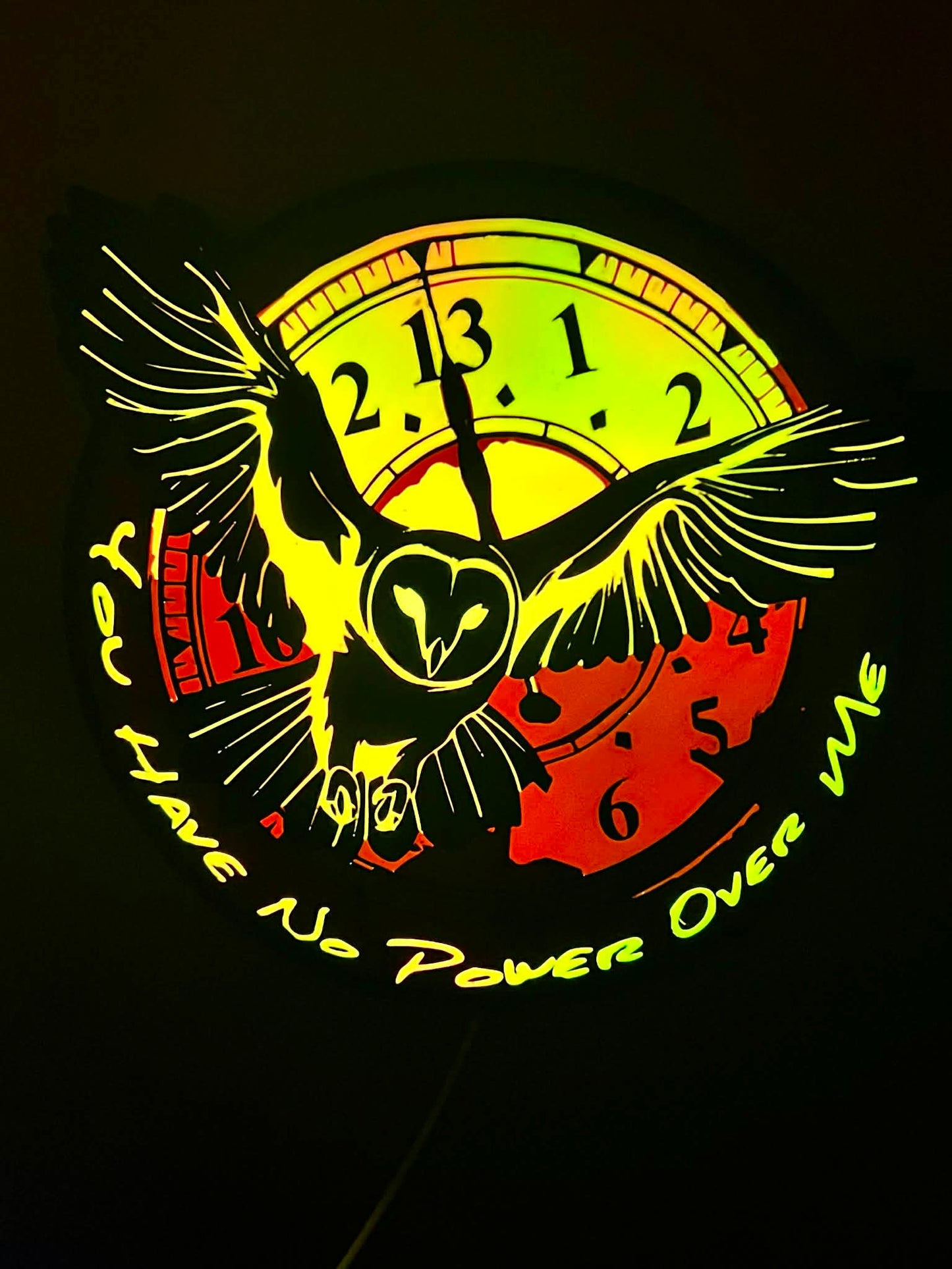 Labyrinth-Inspired RGB Owl Clock Display – “You Have No Power Over Me” – Lighted Wall Art