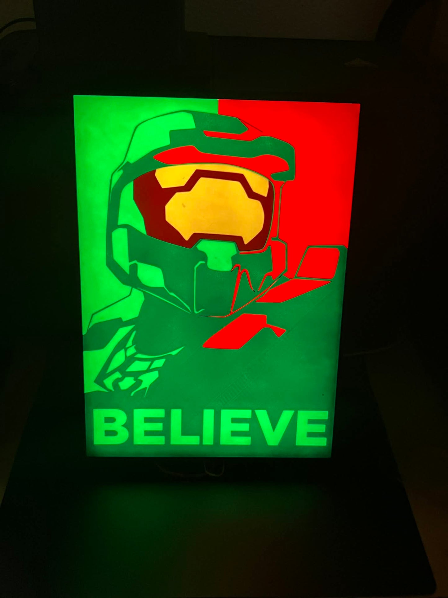Master Chief “BELIEVE” RGB Display Light Box | Halo-Inspired LED Wall Art | Sound Reactive Gaming Decor