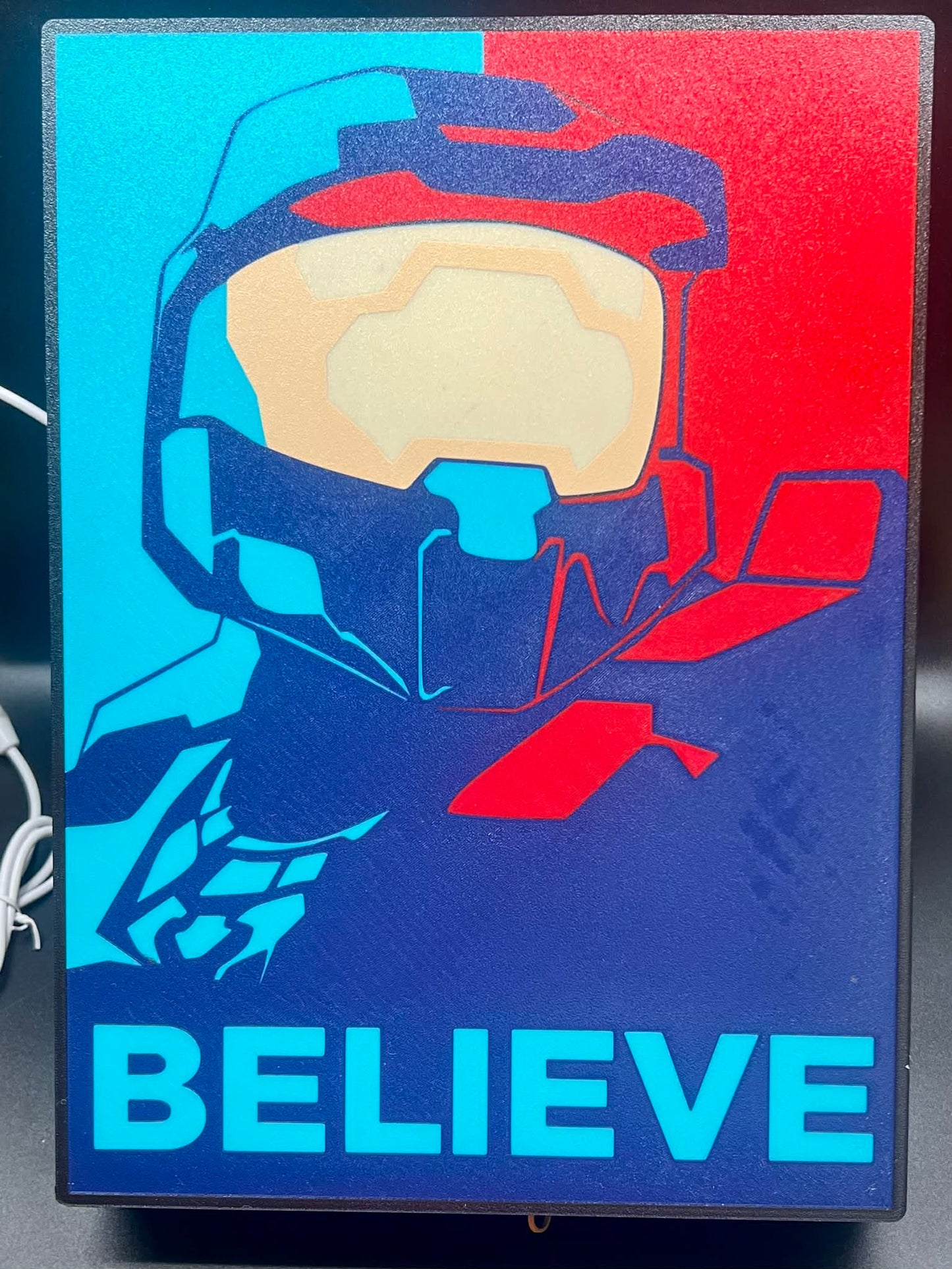 Master Chief “BELIEVE” RGB Display Light Box | Halo-Inspired LED Wall Art | Sound Reactive Gaming Decor